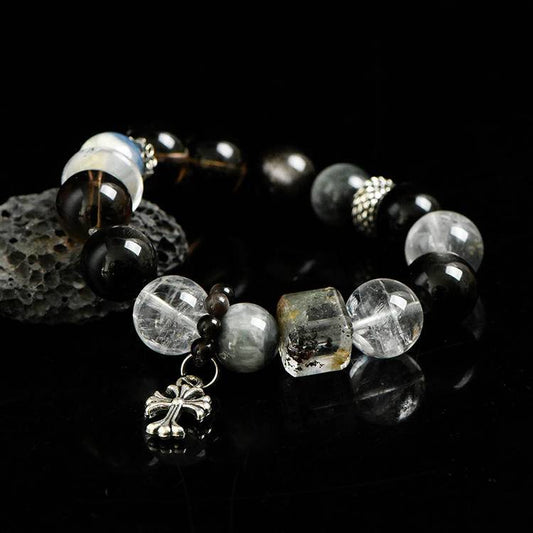 Tea Crystal White Crystal Silver Obsidian Bracelet