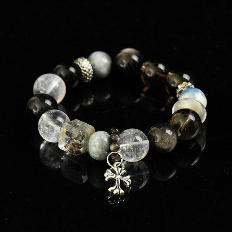 Tea Crystal White Crystal Silver Obsidian Bracelet