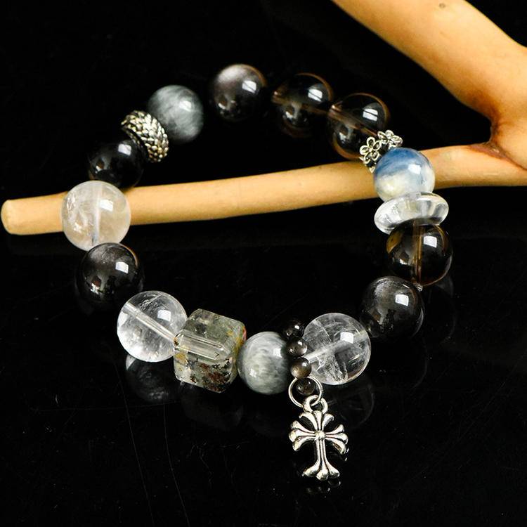 Tea Crystal White Crystal Silver Obsidian Bracelet