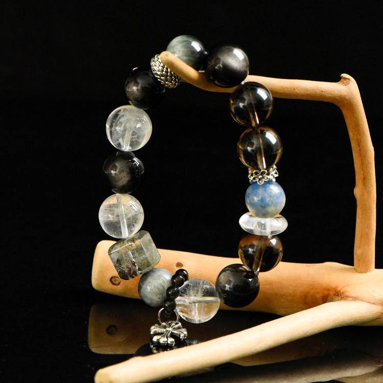 Tea Crystal White Crystal Silver Obsidian Bracelet