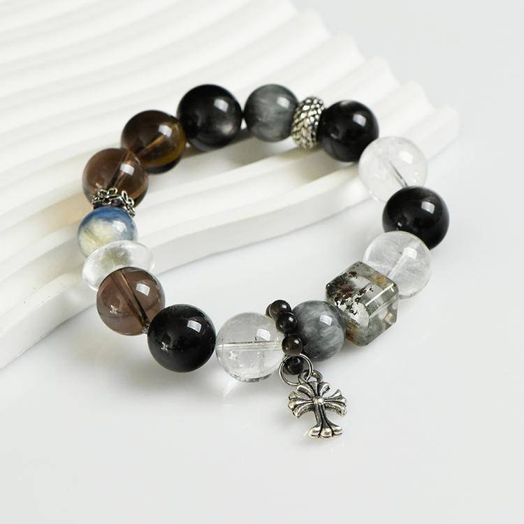 Tea Crystal White Crystal Silver Obsidian Bracelet