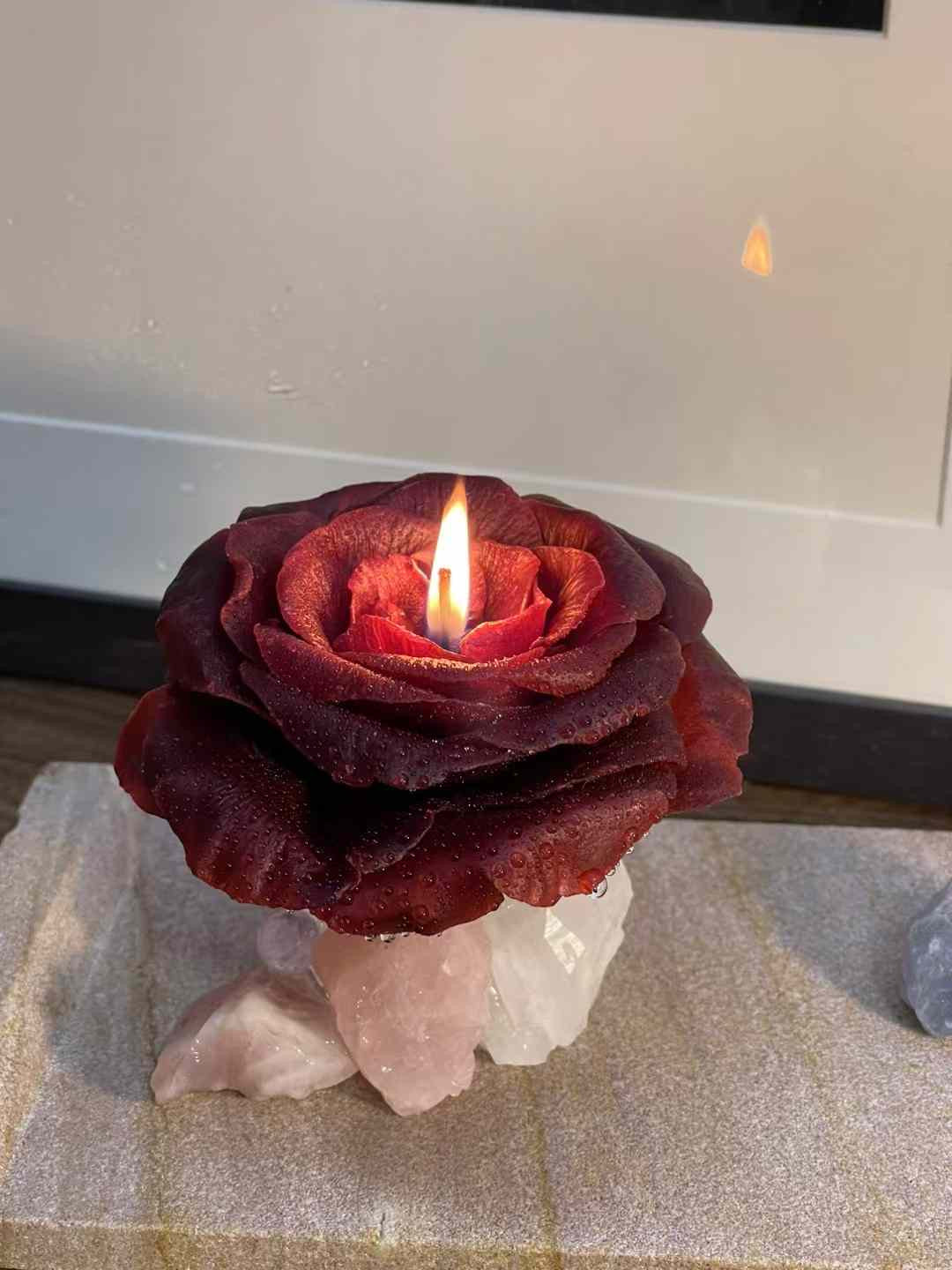 Limited hand made arty crystal candle rose