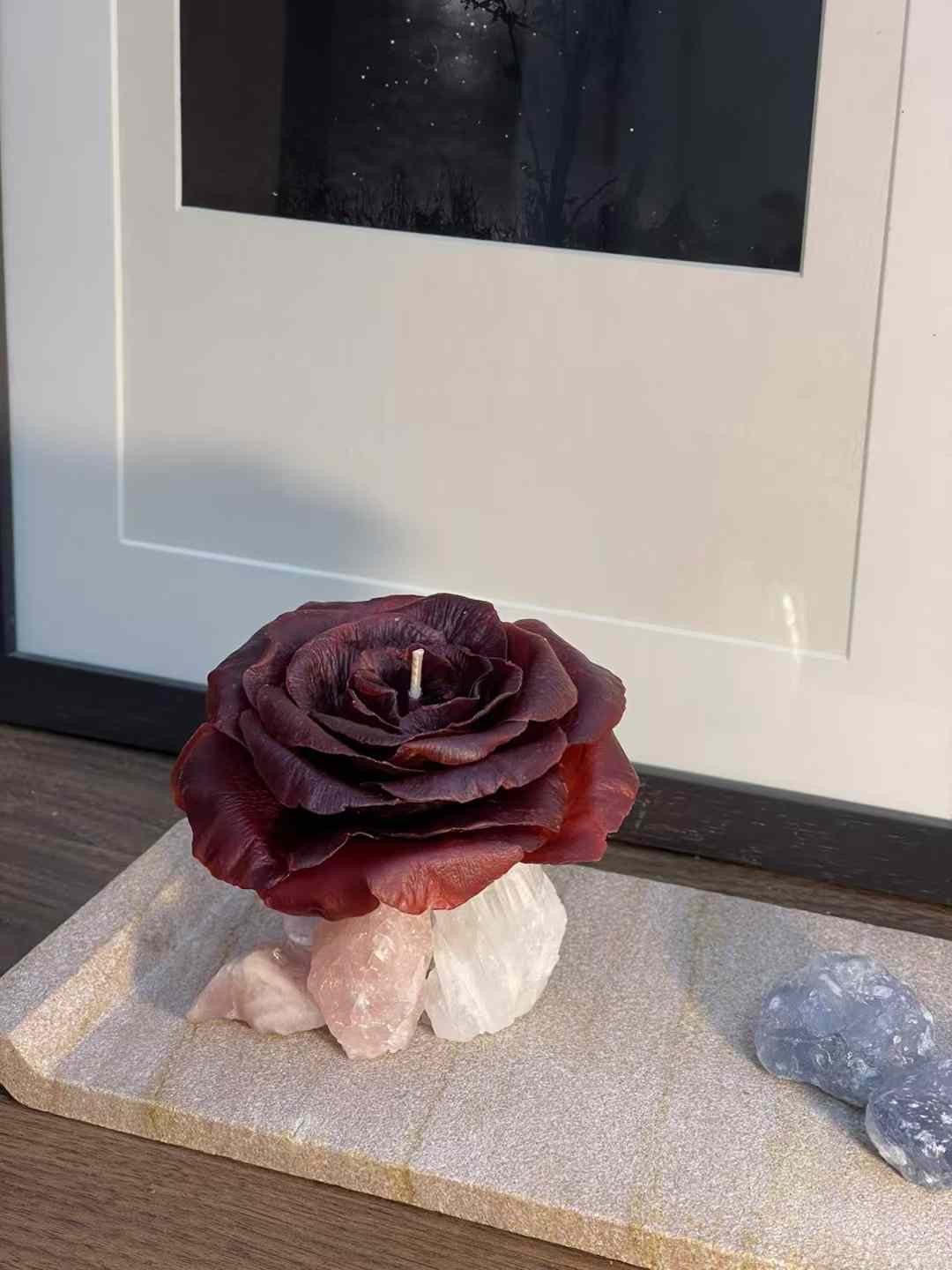 Limited hand made arty crystal candle rose