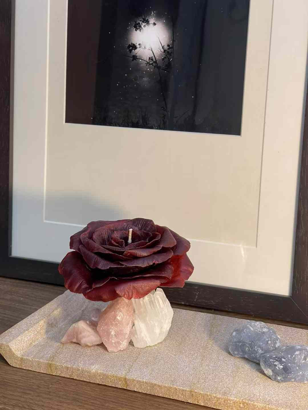 Limited hand made arty crystal candle rose