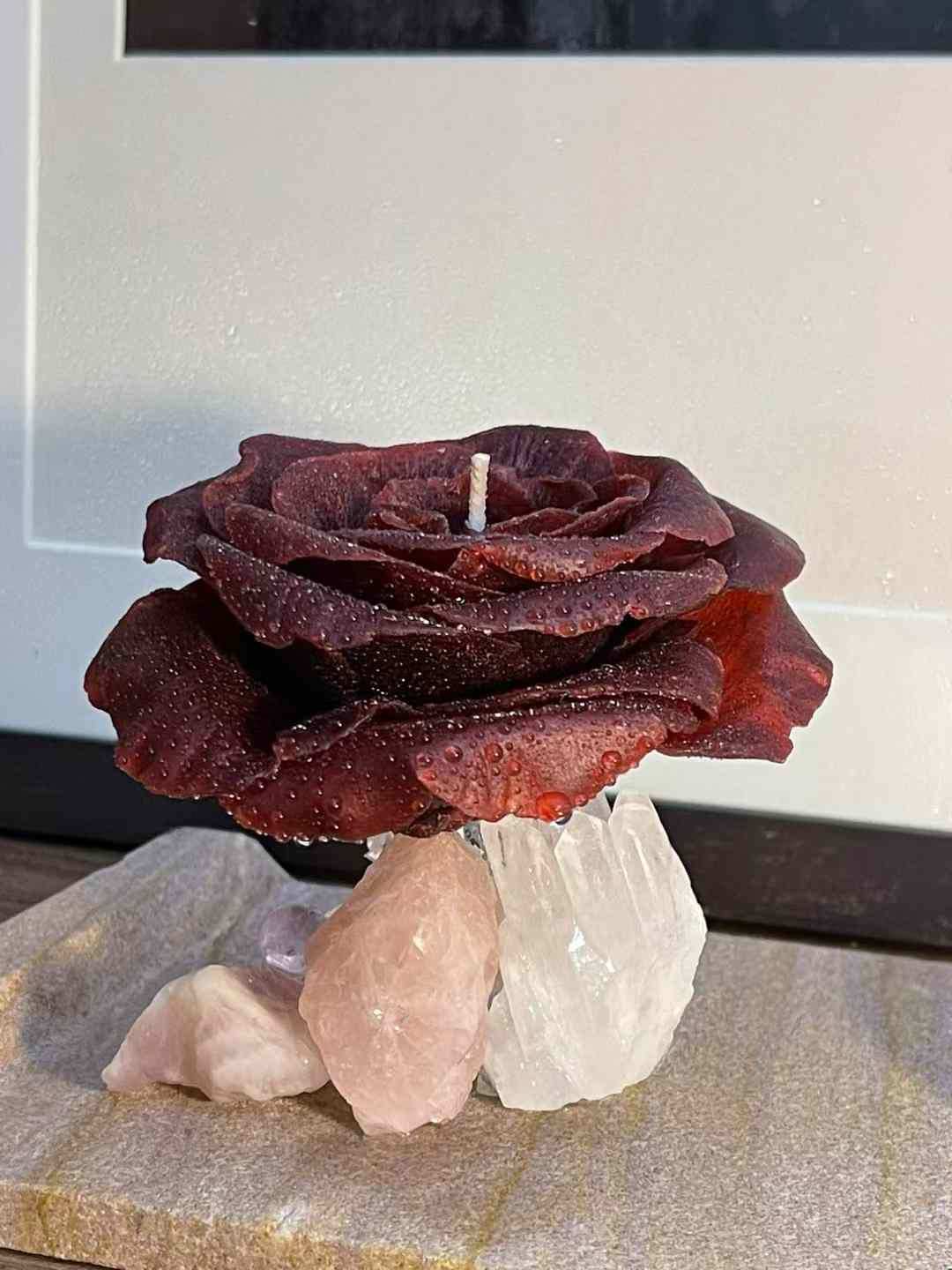 Limited hand made arty crystal candle rose